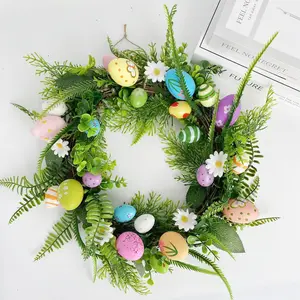 2024 New Design Easter Egg Garland Spring Front Door Wreath Rattan Pastel Berries Wreath