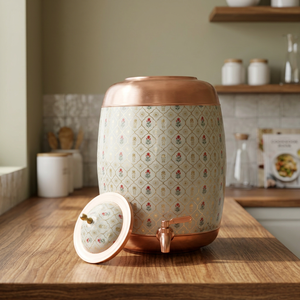 Premium Pure <b>Copper</b> Water Dispenser with Hand-Painted Floral Design Matka Pot with Leak-Proof Brass Tap for Home And Office - Product Image 2