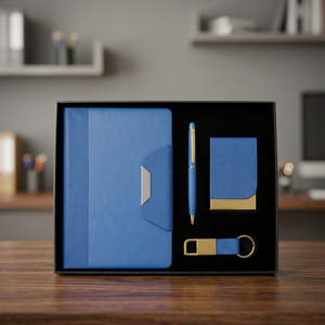 Ensemble cadeau d'affaires en cuir PU bleu, carnet, stylo métallique, porte-cartes, porte-clés - Product Image 5