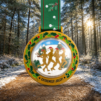 Médailles de sport personnalisées 3D en alliage de zinc avec émail en relief 3D, motif Père Noël, pour course à pied et marathon, avec couvercle en acrylique à effet sable mouvant
