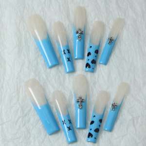 Uñas acrílicas hechas a mano al por mayor, uñas postizas acrílicas cuadradas de cobertura completa, diseño pintado a mano con efecto de manchas, personalización disponible - Product Image 3