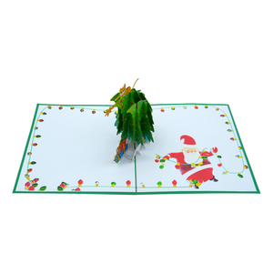Tarjeta de Navidad 3D Pop-Up de Papel Verde con Logotipo Personalizado, Diseño Artesanal Vietnamita, Divertido Árbol de Navidad, Kirigami, Corte Láser, Hecho a Mano - Product Image 1