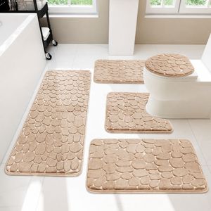 Cangming Bathroom Mat Set Coral Fleece <b>Pebble</b> Embossed Absorbent Washable Modern Simple Design U-Shaped Toilet Floor Mats - Product Image 2