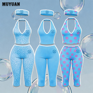 Conjunto <span class=keywords><strong>de</strong></span> Dos Piezas <span class=keywords><strong>de</strong></span> Top Halter con Estampado <span class=keywords><strong>de</strong></span> Lunares y Pantalones Capri en Algodón y Elastano <span class=keywords><strong>para</strong></span> Uso <span class=keywords><strong>Casual</strong></span> <span class=keywords><strong>de</strong></span> Verano con Logotipo Personalizado - Product Image 1