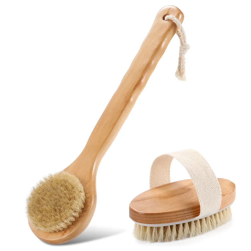 Natuurlijke Haren Houten Lange Handvat Droge Huid Verwijderen Borstel Douche Bad Scrubber Peeling Bath Body Back Reiniging Borstels