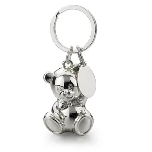 Hot sale Silver Plated Key Chain Lovely Metal Bear Key holder With Engraving Plate for Gift