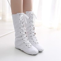 Chaussures de jazz modernes blanches en toile pour femmes, bottes de ballet professionnelles, baskets de danse