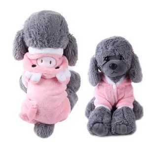 Jumpsuit anjing kostum beludru nyaman mantel bulu Hoodie musim dingin setelan Halloween lucu untuk Teddy Schnauzer