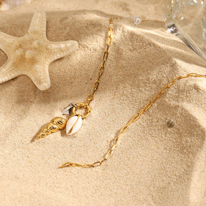 Stainless Steel Two Tone Conch <b>Shell</b> Tooth <b>Crab</b> Claw Pendant Necklace With Sailor Clasp - Product Image 3