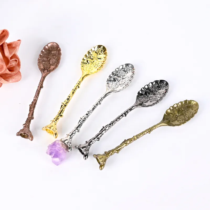 Natural High Quality Crystal Gem Gold Coffee Spoon Tea Spoon With Stainless Steel Coffee Stirring For Accessories.