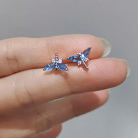 Pendientes de Zirconia Azul con Forma de Libélula, Estilo Simple, Lujoso, Exquisito, Divertido y Lindo, Serie Insectos, Venta al Por Mayor