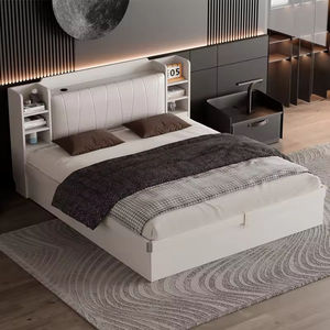 <span class=keywords><strong>Lit</strong></span> King Size avec cadre en bois, plateforme relevable hydraulique moderne, tiroirs <span class=keywords><strong>de</strong></span> rangement, tête <span class=keywords><strong>de</strong></span> <span class=keywords><strong>lit</strong></span> éclairée, écologique - Product Image 1