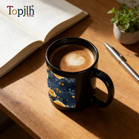 Mug à café en céramique 11 oz personnalisé avec impression par sublimation Topjlh, surface d'impression entièrement colorée, revêtement blanc pour transfert thermique DIY
