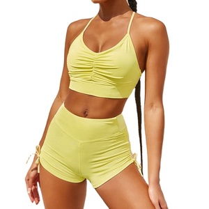 Ensemble d'été 2 pièces haut court et pantalon court pour femmes, tenue Sexy de bonne qualité, sans manches, couleur unie, - Product Image 2