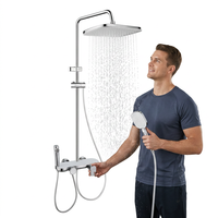 Kit de robinetterie de douche chromé haut de gamme avec distributeur d'eau 4 voies, pulvérisateur supérieur haute pression et mitigeur de salle de bain à main autonettoyant