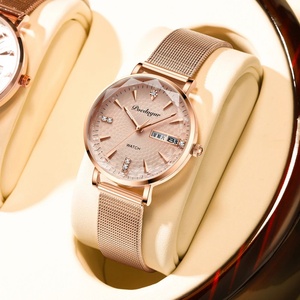 Relojes POEDAGAR para Mujer, Reloj de Cuarzo Japonés de Alta Calidad, Malla de Acero Inoxidable, Diseño Simple con Pedrería, Color Oro Rosa - Product Image 1
