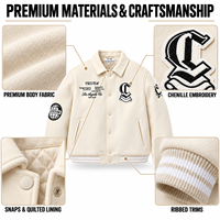 Blouson Bomber Personnalisé à Col – Fabricant OEM/ODM – Broderie de Lettres en Chenille et Bordure Côtelée pour Marques de Streetwear