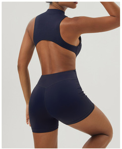 Mono deportivo de una pieza sin espalda con media cremallera y logotipo personalizado mono de yoga sin mangas con cintura hueca en forma de U - Product Image 4