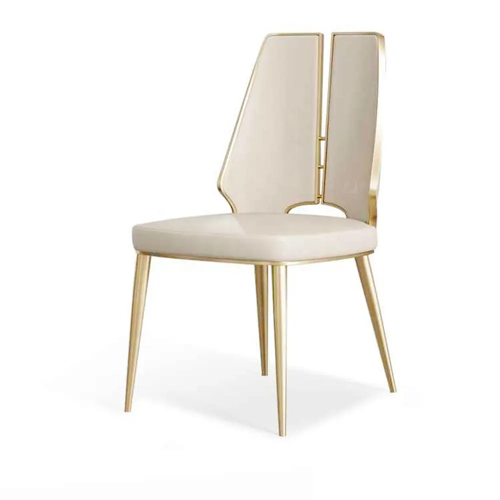 Interior design jewelry store decorazione mobili sedia da pranzo in pelle bianca e oro produttore sedia da pranzo gamba in metallo