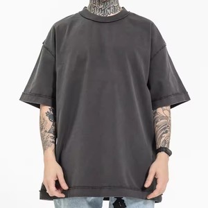 T-shirts personnalisés délavés à l'acide, effet usé, amples, vierges, en Spandex/Coton, coupe carrée pour hommes, style vintage, T-shirts de luxe - Product Image 1