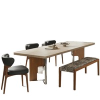 Ensemble de salle à manger moderne du milieu du siècle, table à manger en dalle de pierre écologique avec chaises, meubles couleur noyer pour petite salle à manger