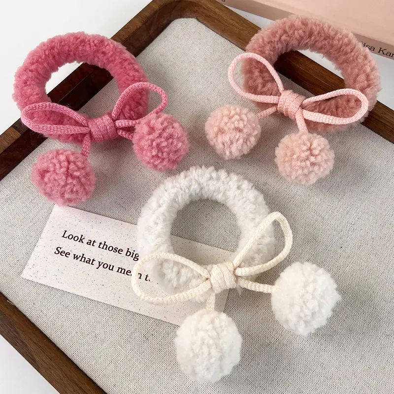 Wholesale Toddler Girls Fluffy Hair Ties Kids Soft Seamless Cotton Hair Accessories Elastic Rubber Bands