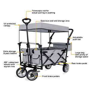 बच्चों स्टील फ्रेम डेरा डाले हुए गाड़ी ट्राली हाथ ट्रक बंधनेवाला चंदवा उपयोगिता तह समुद्र तट वैगन - Product Image 3