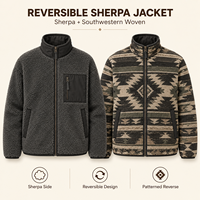 Veste d'hiver réversible pour homme en sherpa, manteau en polaire tissé géométrique, fermeture éclair intégrale, décontracté, pour l'extérieur, fournisseur de vêtements OEM ODM