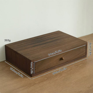 Boîte de rangement de bureau en bois massif 26x16.5x6cm, organisateur de bijoux, porte-documents, étagère de levage pour moniteur - Product Image 3