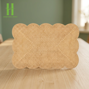 Best Seller Natural Rattan Charger Plates Handwoven Wedding <b>Table</b> Decoration Wicker Scalloped Placemats From Vietnam - Product Image 1