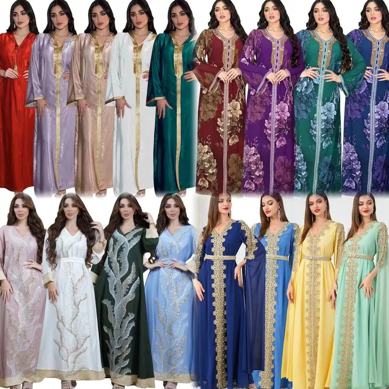 2024 toptan yüksek kalite satış arap müslüman kadın elbiseler lüks dantel dikişsiz nakış pullu müslüman elbiseler