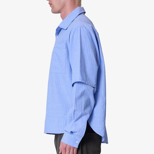 Custom New Fashion Long Double Layer Sleeves T <b>Shirts</b> Striped Men Front Button <b>Shirt</b> Causal T <b>Shirts</b> - Product Image 4