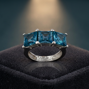 Bague à trois pierres en topaze bleue de qualité AAA, en argent massif 925, bijou fantaisie pour femmes et jeunes filles, idéal pour les fêtes et mariages - Product Image 3