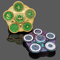 1 pièce de dés polyédriques DND à double couche en alliage de zinc, faits à la main, motif dragon argenté taché de sang, compas et roulette, 7 en 1, pour jeux de société