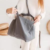 Grand sac en lin d'épicerie réutilisable naturel personnalisé sac fourre-tout pliable pour le shopping emballage promotionnel