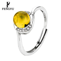 Fein Einstellbarer Blauer Bernstein Ring Damen 925 Sterling Silber Mode Cabochon Edelstein Ringe Maßgefertigter Designer-Schmuck Großhandel