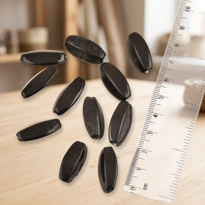 Bulk Black Hand Painted Rice Grain Long Oval Shaped Loose Metals DIY Jewelry Making Beads (12 in Pack) 23.40 mm NGB-E67 - Product Image 2