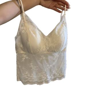 Soutien-gorge camisole dos nu en dentelle style français pour femme, blanc laiteux, polyester/coton, coussinets non amovibles, coupe ajustée, respirant - Product Image 2