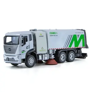 Model truk pembersih kota 1/32 Diecast, mainan truk pembersih sanitasi kendaraan ringan suara tarik ke belakang