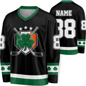 Camiseta de hockey personalizada para el Día de San Patricio, camiseta irlandesa de hockey sobre hielo con nombre y número, regalo unisex para adultos del equipo - Product Image 1