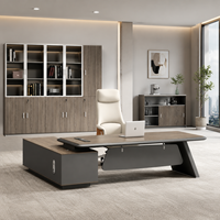 Ensemble de bureau de direction en forme de L, table en placage de bois avec armoire latérale pour projet de bureau d'entreprise