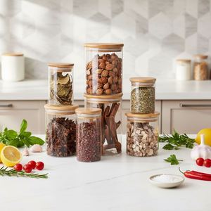 Durable Airtight Glass Food Containers With Bamboo Lids Stackable Kitchen <b>Storage</b> Jars for Pantry Organization Pasta Grains - Product Image 1