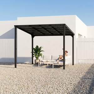 Gazebo en acier robuste à toit rigide, moderne, 10x10 pieds, toit incliné, arches, permanent, noir, résistant aux intempéries, résistant aux UV, protection solaire extérieure - Product Image 1
