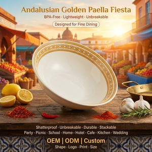 Assiette et <span class=keywords><strong>bol</strong></span> en mélamine OEM ODM à bord doré évasé, 9 pouces, rond, crème, très grand <span class=keywords><strong>bol</strong></span> à ramen pour restaurant, bouillon de tonkotsu - Product Image 1