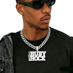 Chaîne cubaine hip-hop la plus vendue sur <span class=keywords><strong>Amazon</strong></span>, marque de streetwear, pendentif à lettres à double rangée avec diamants complets, disponible exclusivement - Product Image 1