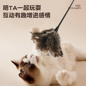 Jouet pour chat en plumes d'autruche, plumes naturelles, résistant aux morsures, jouet pour chaton, divertissement pour animaux de compagnie, jouet à main pour chat - Product Image 3
