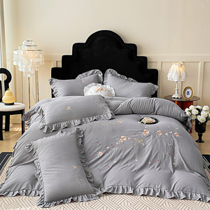 Parure de lit 4 pièces pour <span class=keywords><strong>fille</strong></span>, style minimaliste, motif géométrique, teinture active, 1,8 m, effet délavé simple 50S - Product Image 1