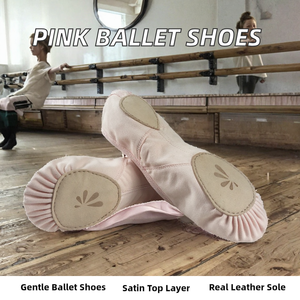 Zapatillas de Ballet Rosadas para Mujer, con Parte Superior de Satén, Suela Dividida y Forro de Algodón - Product Image 2