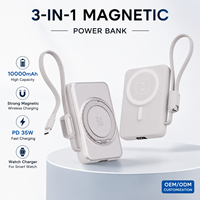 Batterie externe magnétique 3-en-1 personnalisée de haute qualité 10000 mAh pour téléphone et montre, charge rapide exclusive PD35W