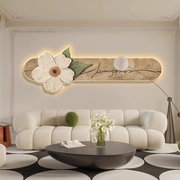 Lukisan Dinding Gaya Krim untuk Ruang Tamu, Hiasan Dinding Sofa Horizontal, Lukisan Bunga di Samping Tempat Tidur dengan Lampu Mural